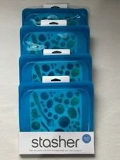 4-Piece Set STASHER Blueberry Reusable Sandwich Silicone Storage Bags 7.5"x7"x1"