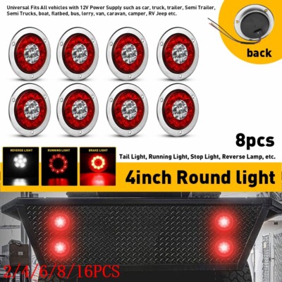 Red & White Oval 6" Universal 2-Pc LED Trailer Tail Lights (Red Runnin