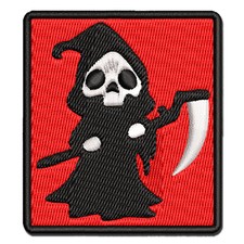 Creepy Spooky Skeleton Grim Reaper with Scythe Horror Embroidered Iron-On Patch