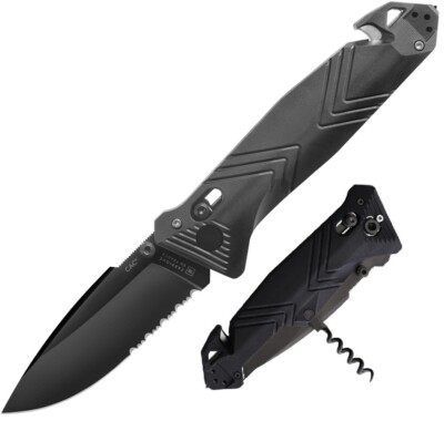 TB Outdoor CAC Utility Axis Folding Knife 3.75'' Nitrox Steel Blade Black PA6