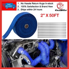 2 X 50ft 15m Roll Exhaust Header Fiberglass Heat Wrap Tape W10 Steel Ties