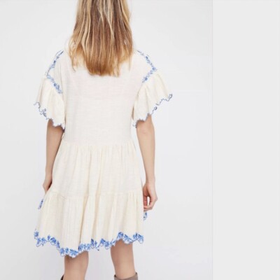 NWT FREE PEOPLE Santiago Embroidered MiniDress Ivory LARGE L $148 | eBay