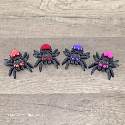 4pc Set 3D Printed Heart Spiders Articulated Flexi Fidget Gift 2in long each