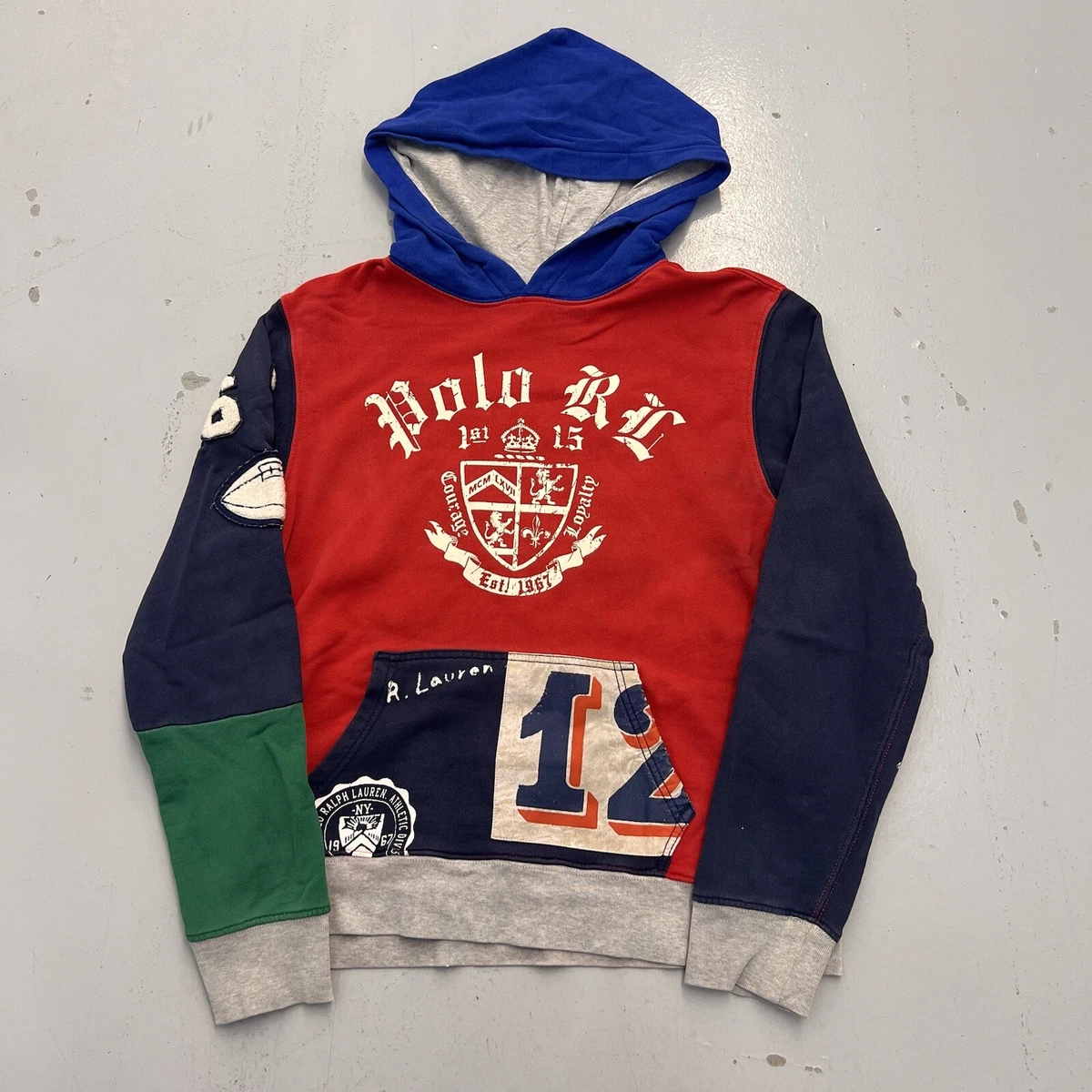 Polo Ralph Lauren Multi Patchwork Rugby Sweatshirt Hoodie Boys 14