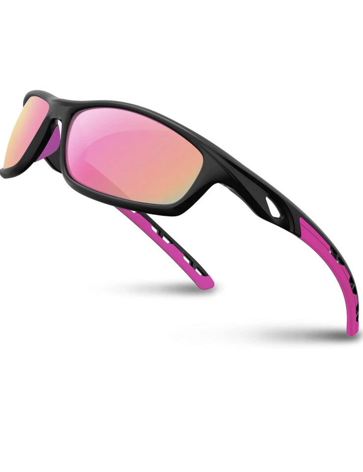 RIVBOS RB833 Polarized Sports Sunglasses Black & Pink For Unisex ￼