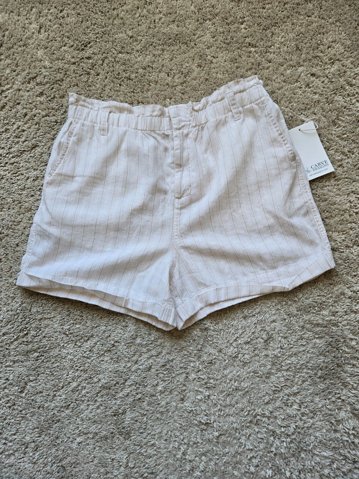 Carve Designs journey linen shorts beige stripe womens 10 high rise summer