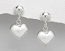 Solid Sterling Silver 20mm Puffed Heart Dangle Earrings 3.5g Small 0.79"