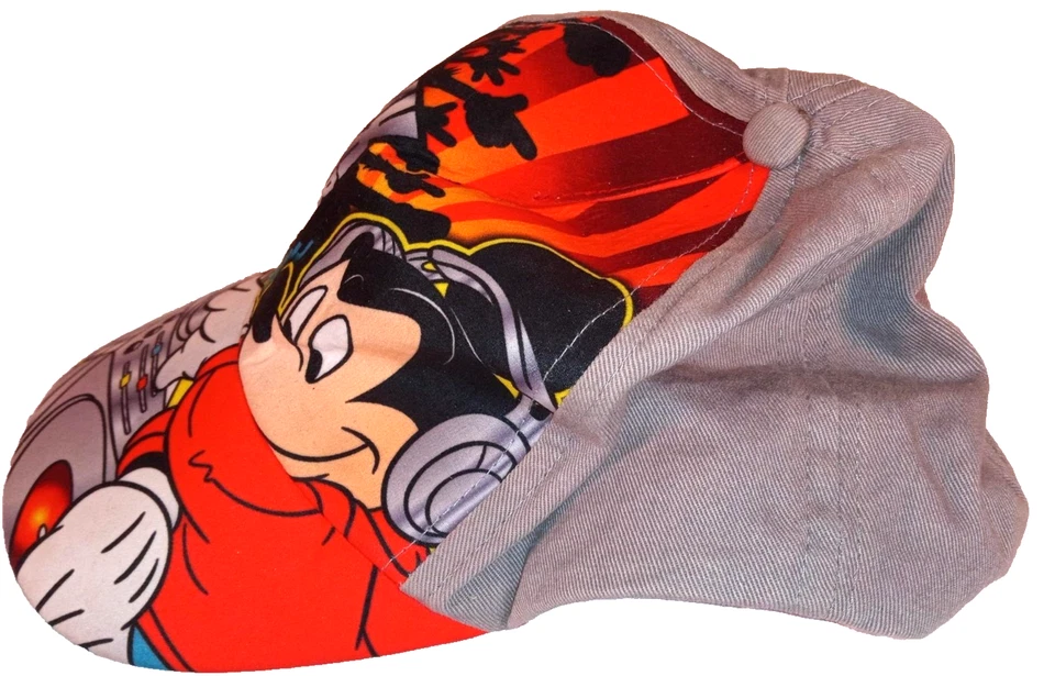 Mickey Mouse Hat Cap Snap Back Boys L/XL Gray Red DJ Turntable Disney Mix Master - Image 3 of 4