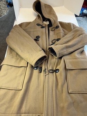 VTG LL Bean Men s Hooded Toggle Duffle Coat Size XL-Reg Tan Wool Heavy Very Warm