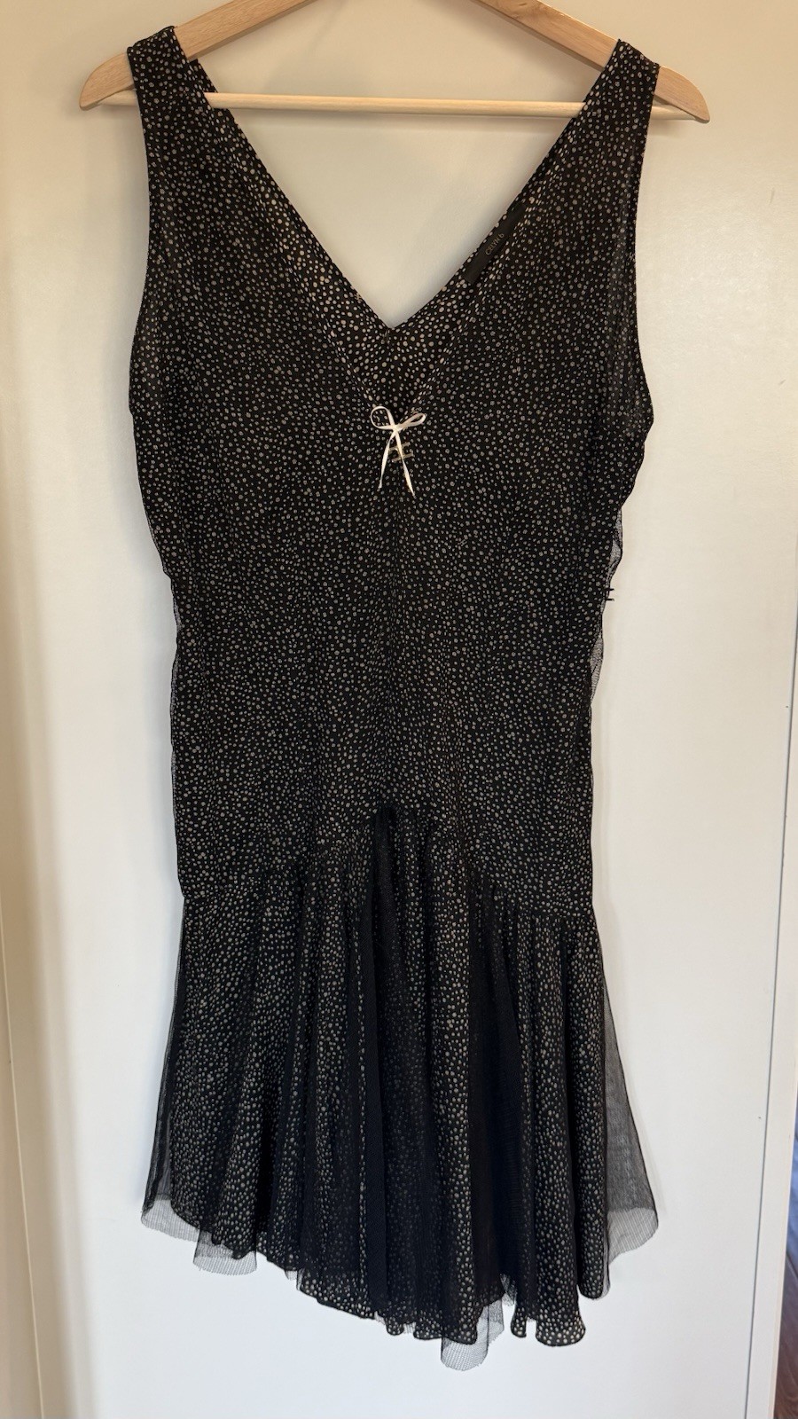Y2K Whimisgoth Size L/XL Black Silk Sleeveless Dress Asymmetrical Polka Dots