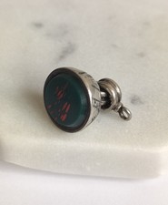 Antique Victorian Bloodstone Fob Seal Pendant Solid Silver Watch Chain Charm, 8g