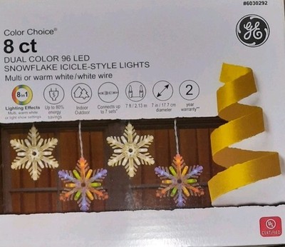 GE Color Choice Dual Color Multi/Warm White 96 LED Snowflake Lights 8 Count