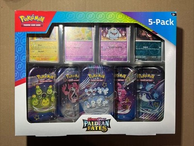 Pokemon Scarlet & Violet Paldean Fates 5 Mini Tins w/ 4 Pokemon Scarlet & Violet Paldean Fates 5 Mini Tins w/ 4