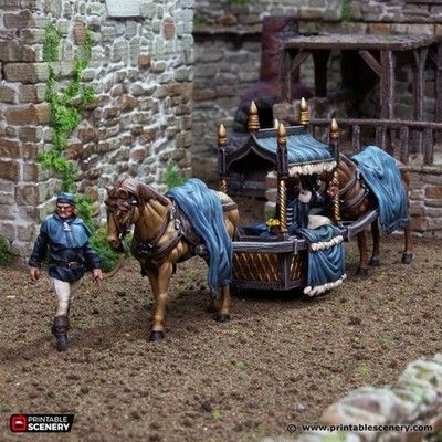 Two Horse Litter - King and Country - Printable Scenery Wargaming D&D DnD 28mm 3