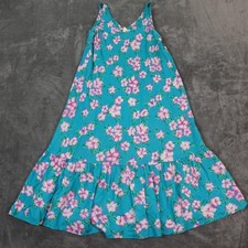 VTG Hilo Hattie's Hawaii Floral Dress Women's Medium Blue Pink Sleeveless