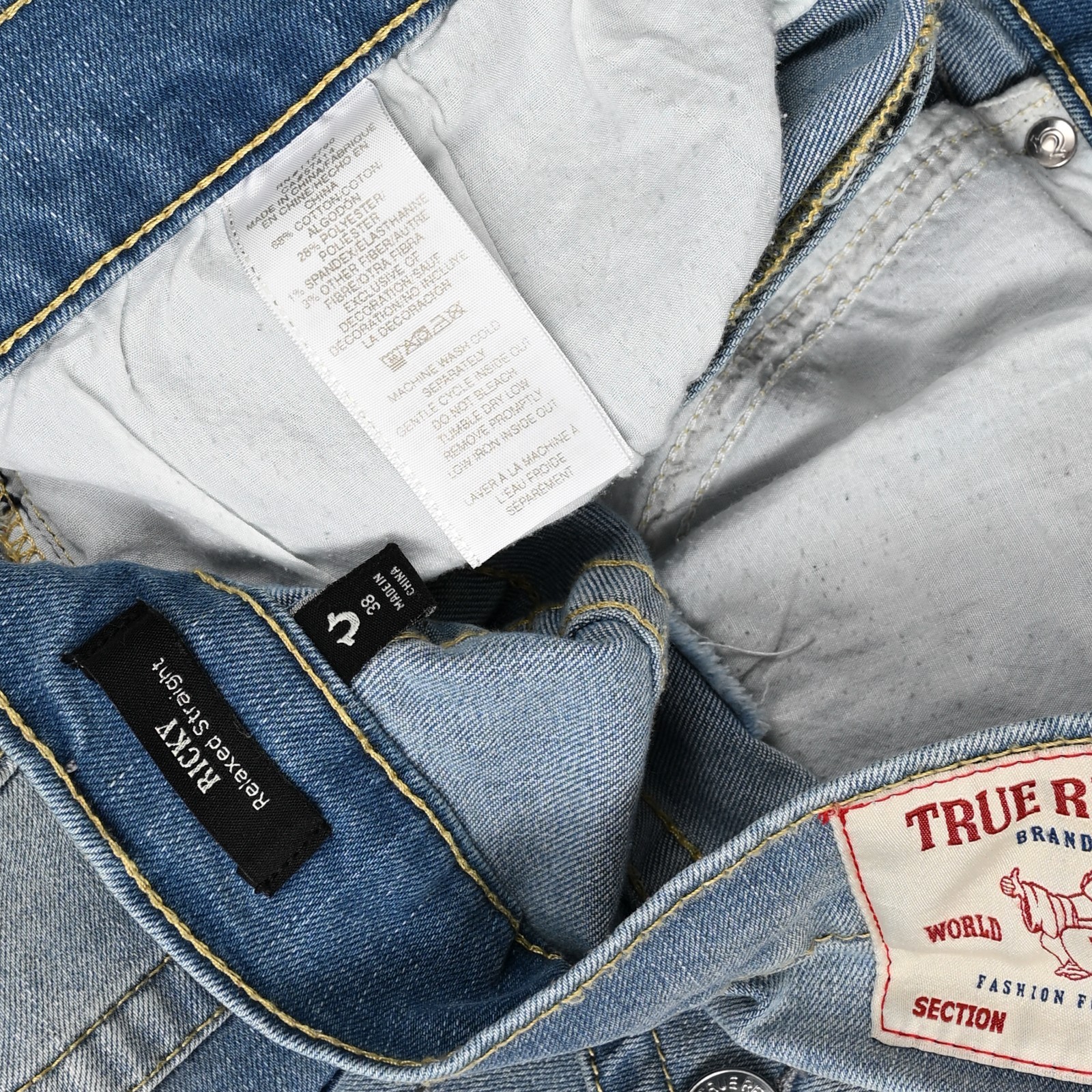 True Religion Ricky Jeans Mens 38 (40x33) Blue Relaxed Straight Western Flaps thumbnail 10