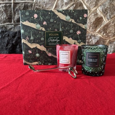 Voluspa Candle Gift Set: 2 Hand Poured 6.5oz Scented Candles Gold Wick Trimmer