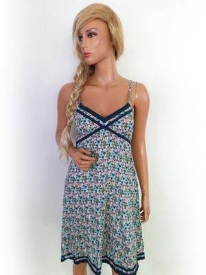 ICHI Damen Sommerkleid Gr. S Blau Baumwolle 100% Ärmellos Knielang V-Ausschnitt