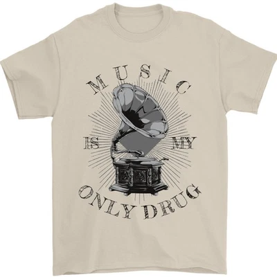 La Musique Est Ma Seule Drogue T-Shirt Drôle Pour Homme En Vinyle 100% Coton - Photo 1/4