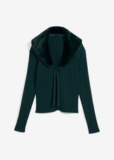 Schöne Strickjacke mit Webpelz Gr. 40/42 Tiefgrün Damen Strick-Jacke Neu