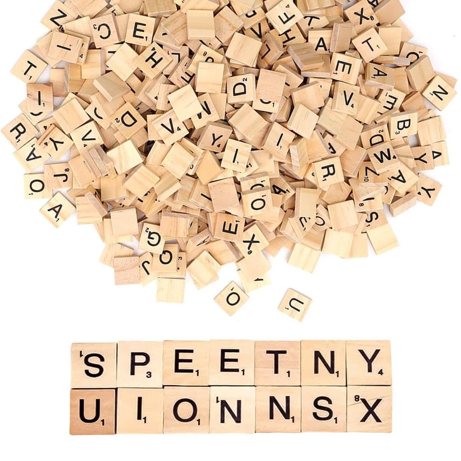 Lettres en bois de scrabble : pack de 500 pièces alphabet naturel pour loisirs créatifs