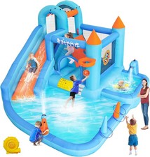House Water Slide for Kids, 138 x 121 x 82 Inch Bouncy Castle with Deep Pool, Ri