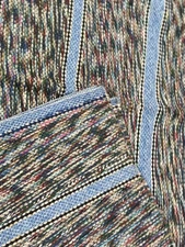 Vintage Pair Reversible Rag Rug Blue Multicolor Woven Striped 24 X 45" New NOS