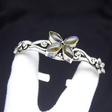 Natural Labradorite Gemstone 925 Sterling Silver Jewelry Cuff Bracelet ADJ 8"