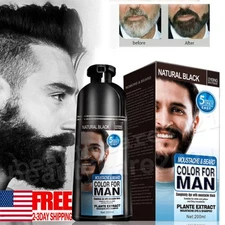 Permanent Men Beard Hair Color Dye Tint Moustache Black Darkening Shampoo 200ml