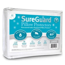 Set of 2 Standard Size SureGuard Pillow Protectors - 100% Waterproof, Bed Bug...