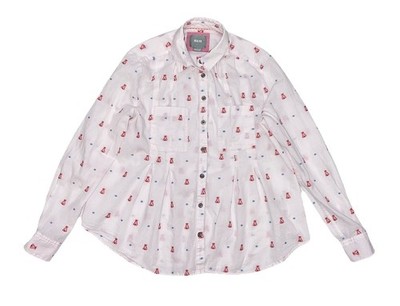 Maeve Anthropologie Miette Tepee Print Button Down Shirt Top White Orange Sz 2