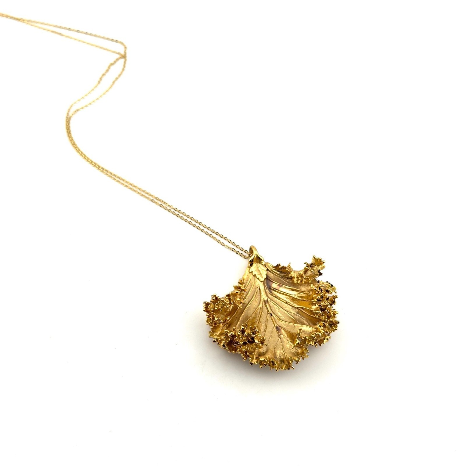 Vintage Gold Dipped REAL Kale Leaf Necklace Genui… - image 1