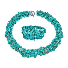 Large Wide Stabilized Turquoise Cluster Chips Bib Statement Collar Necklace S...