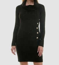BCX Women Black Cowl-Neck Heavier-Knit Button-Side Sweater Dress Juniors Size XL