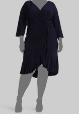 Marina Women's Blue Twisted-Front Draped Long Sleeve Dress Plus Size 1X