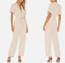 Rails Women's Callie Linen Utility Jumpsuit Button Front Tie Waist Taupe - Small