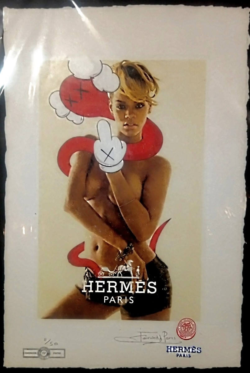 KAWS × realmadHECTIC 限定品 ビンテージ フライヤー チラシ Rihanna, Kaws, HERMES, Limited Edition 22'x 15'x Signed Fairchild