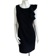 Calvin Klein Ruffle One Shoulder Sheath Cocktail Party Black Dress 6