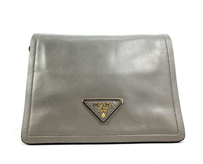 #ad Prada Pattina Glace Calf Cammeo Gray $1250.00