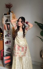 Heavy Chinon Silk Top Gharara Suit Indian Pakistani Wedding Wear Salwar Kameez