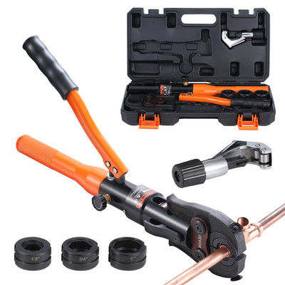 Copper Tube Fittings Crimping Tool with 1/2'' 3/4'' 1'' Jaws Pipe Cutter