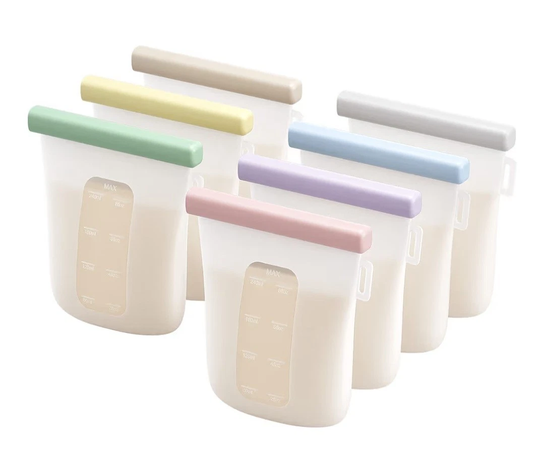 Elegant 7 Pcs Reusable Silicone Breastmilk Storage Bags - Leak-Proof & BPA-Free
