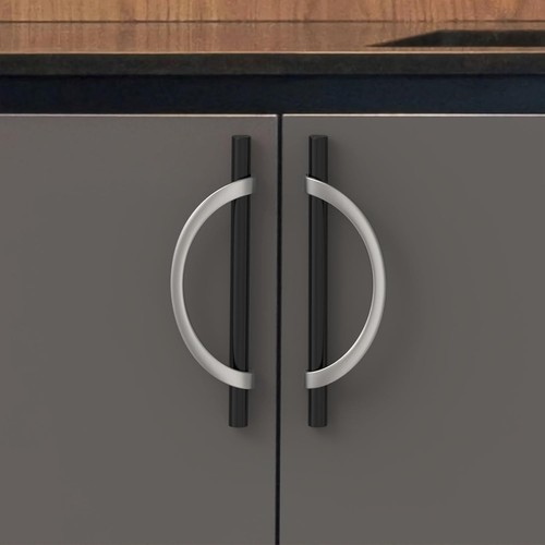 6 Pack Matte Black and Nickel Cabinet Pulls 5 Inch(128mm) Hole Centers Half Moon - Picture 2 of 7