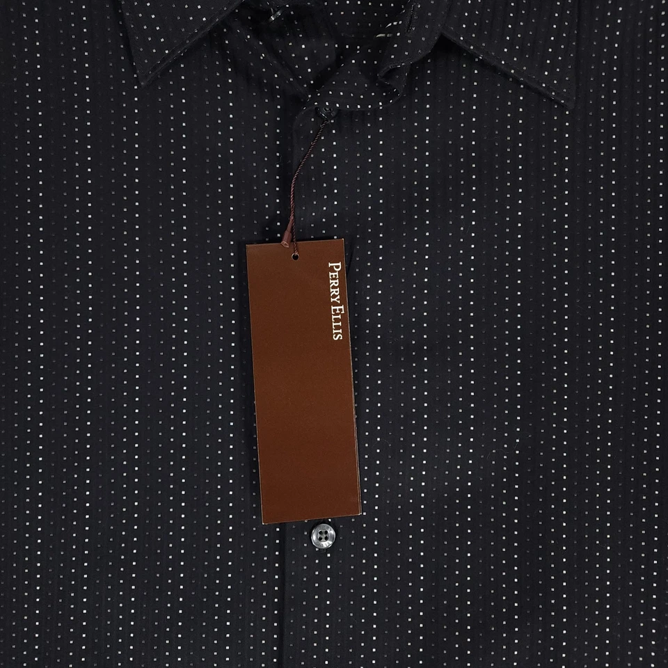 Camisa Perry Ellis Botón Para Hombres 4X Punto Negro Botón Delantero Manga Larga Grande y Alto Foto 3 de 4