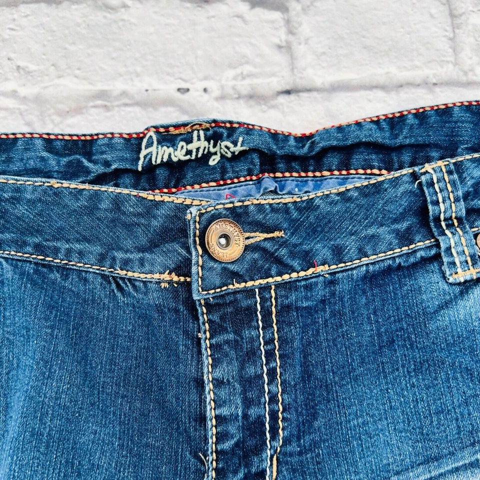 Denim corto de cintura alta amatista talla 24 azul medio bolsillos elásticos Foto 2 de 4