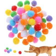 60 Pcs Cat Pom Pom Balls - 1.5 Inch Interactive Cat - Multicolor Sparkle Fuzz...