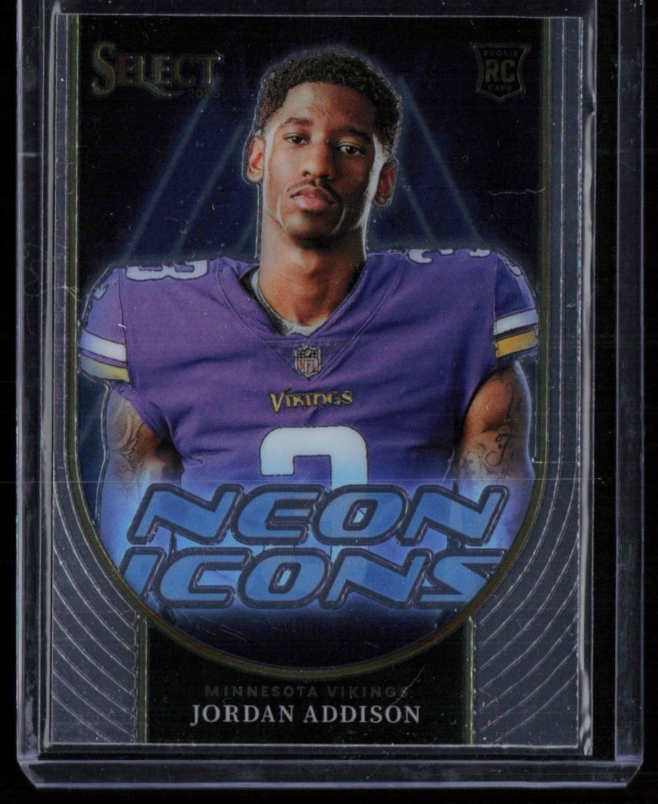 JORDAN ADDISON 2023 PANINI SELECT NEON ICONS RC MINNESOTA VIKINGS #NI-JAD INSERT
