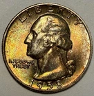 1958-D Washington Quarter, Gem BU, Rainbow Toned! Silver