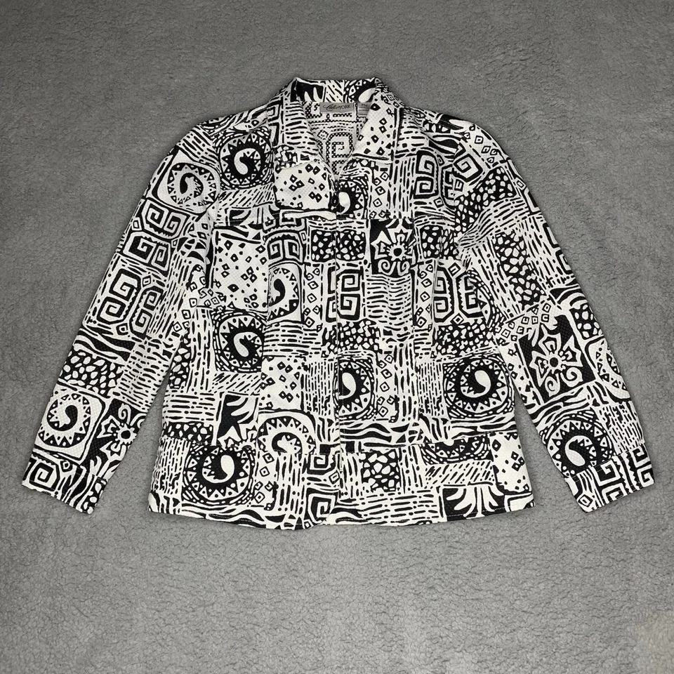 Chaqueta De Colección Cali & York PM Abstracta Artística Retro Años 90 Negra Blanca Cremallera Completa Cuello Foto 3 de 4