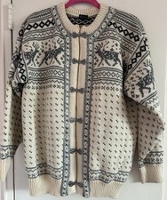 Dale Of Norway Gray Cream Womens Wool Cardigan Reindeer Med. Nordic Winter